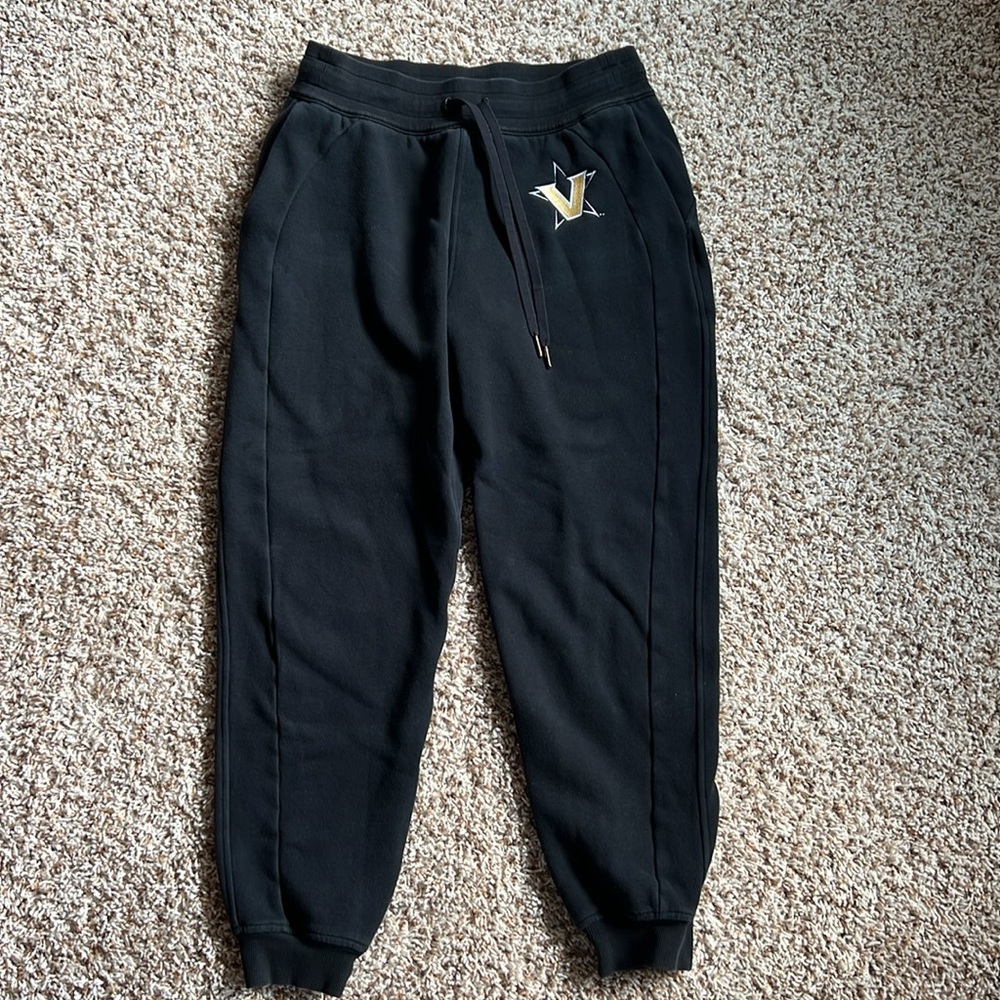 Black lululemon Scuba Joggers with Gold Vanderbilt University Logo